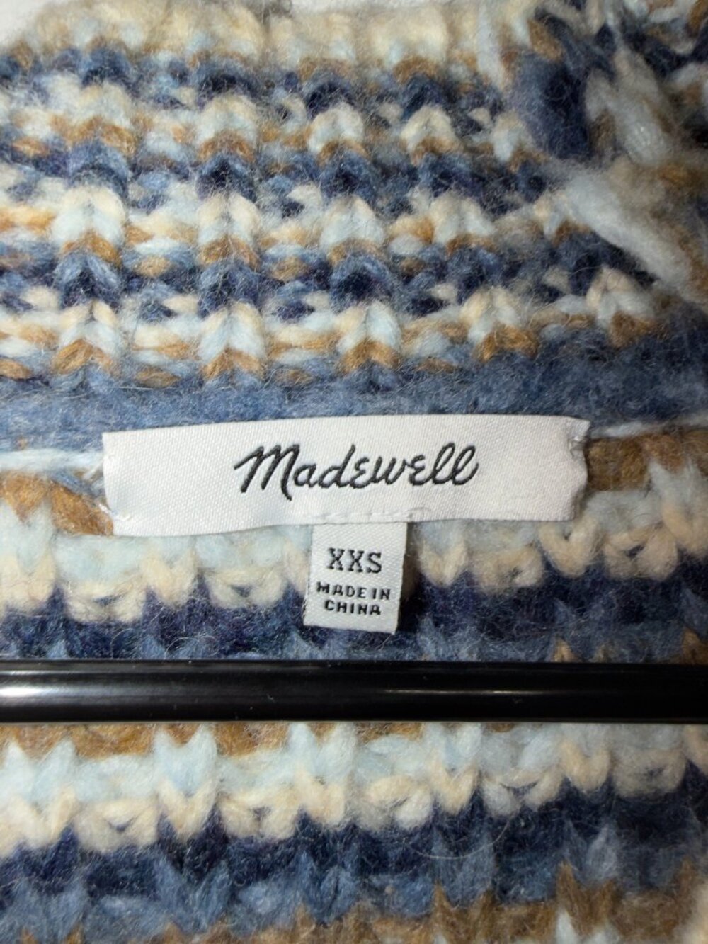 Madewell Striped Cardigan Sweater XXS Blue Tan Button Front Cozy Knit - Picture 3 of 7